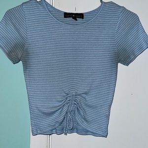 derek heart blue white stripe scrunch tie crop top